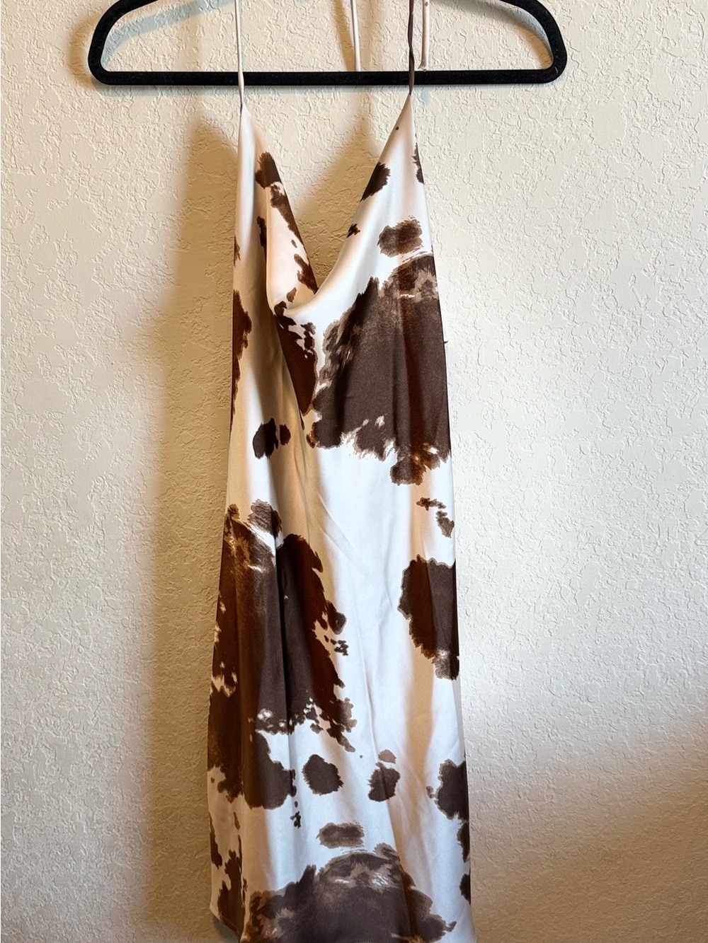 Renee C. Satin Cow Print Cowl Neck Midi Slip Dress Large